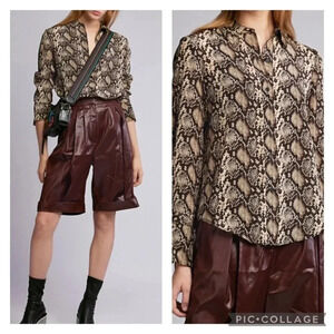 Nili Lotan Carla 100% Silk Buckle Cuff Button Down Snake Blouse XS